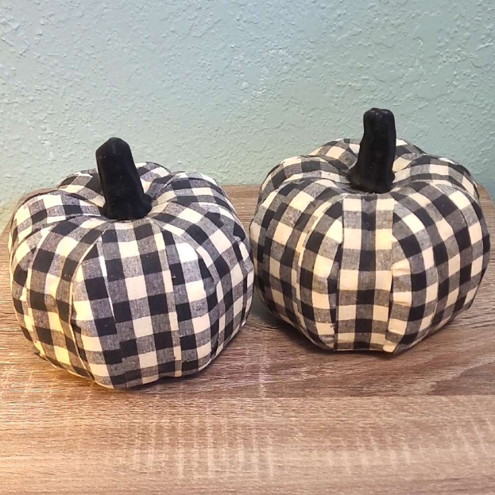Set Of 2 Buffalo Check Plaid Fabric Pumpkins